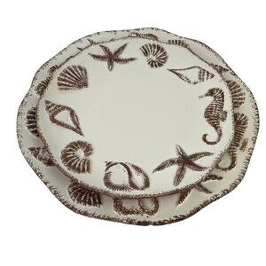 Zodax Seashell Plate Lot of 2 Nautical Beach Home Decor Embossed Seahorse Ocean